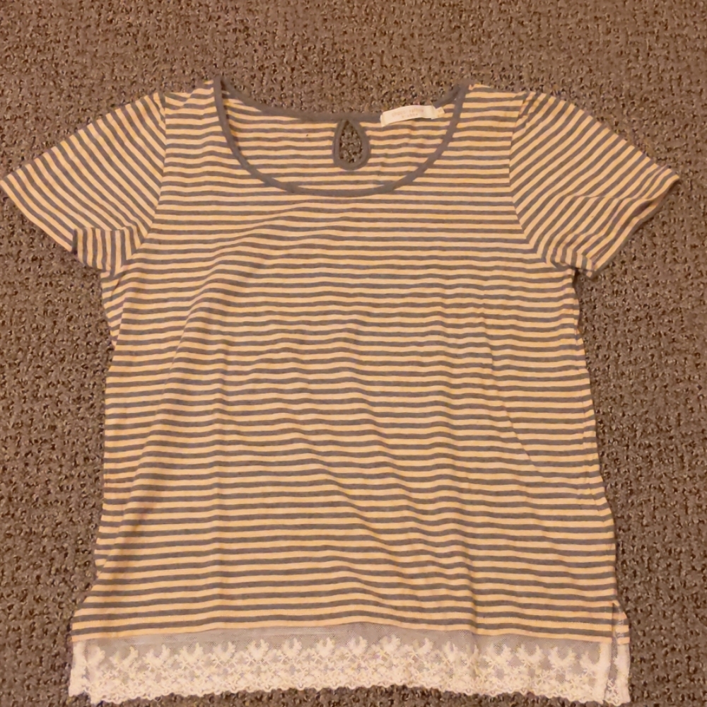 Japanese brand stripe top with lace